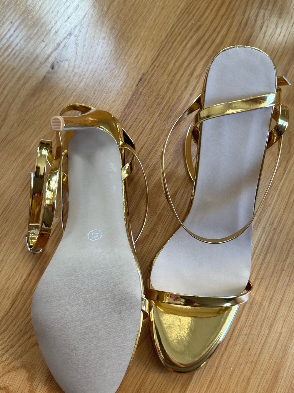 Gold Metallic Strappy Heels Size 41 Women’s Ankle Strap Stiletto Sandals